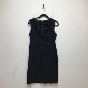 Talbots Womens Sheath Dress Black Stretch Notch Neck Sleeveless Ruffle Mini 10